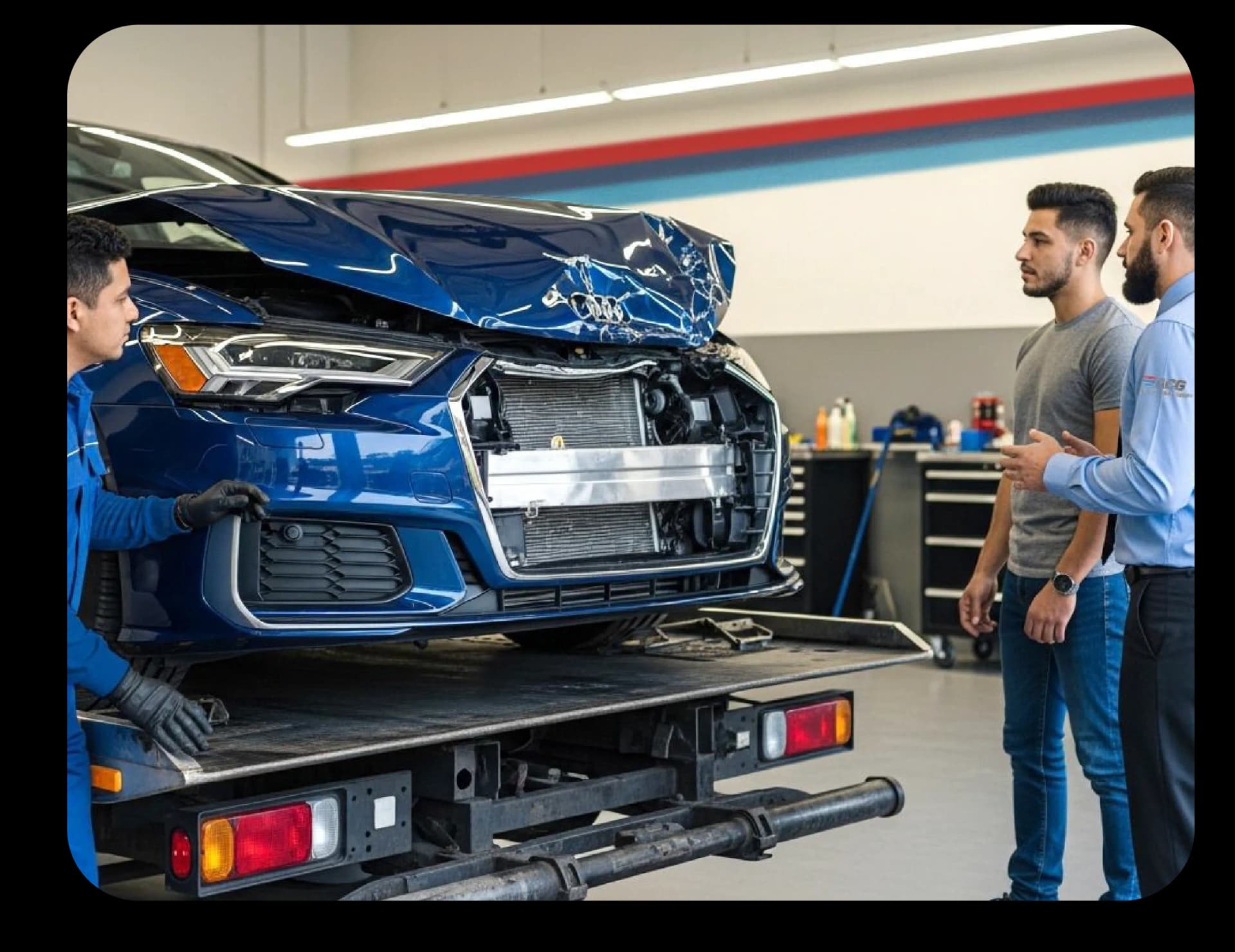 Auto Collision Group tow truck loading a vehicle