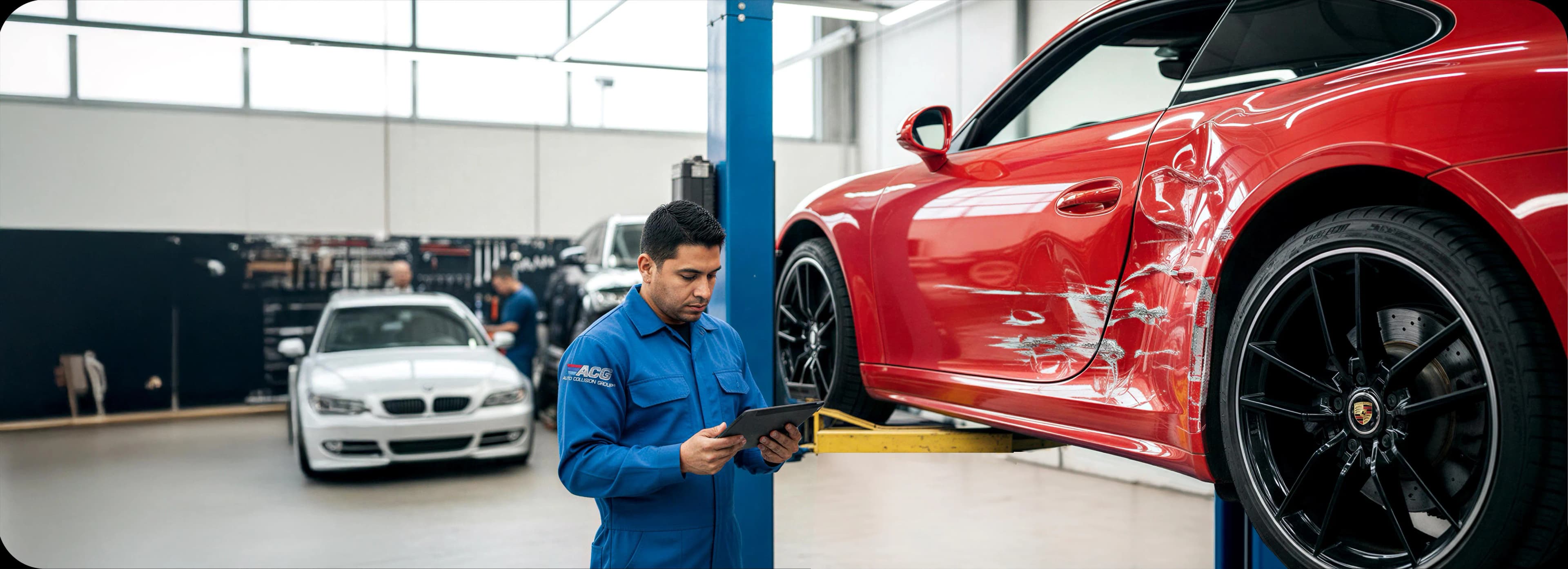 Certified technician performing collision repair at Auto Collision Group Gardena
