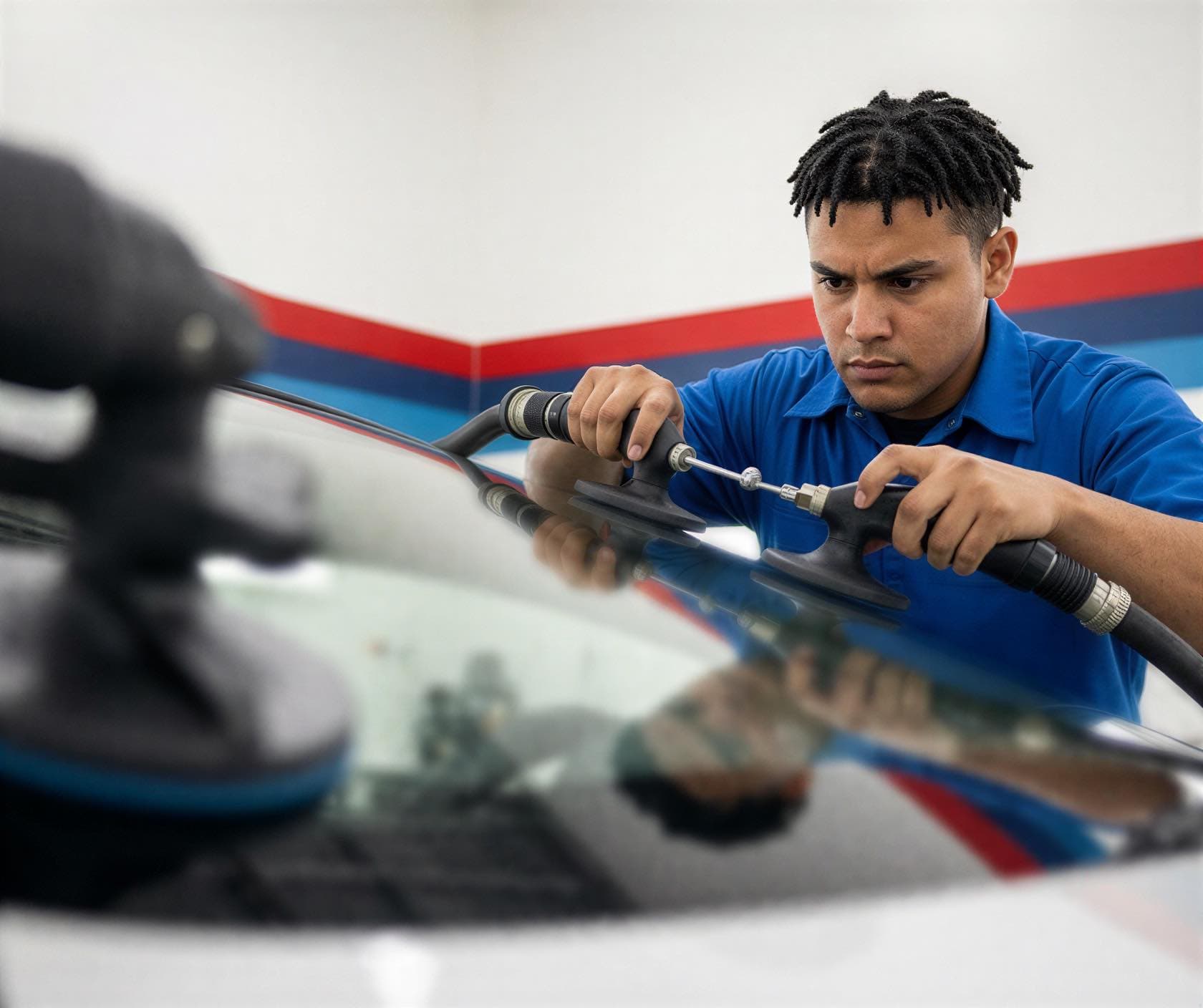 Technician performing glass replacement