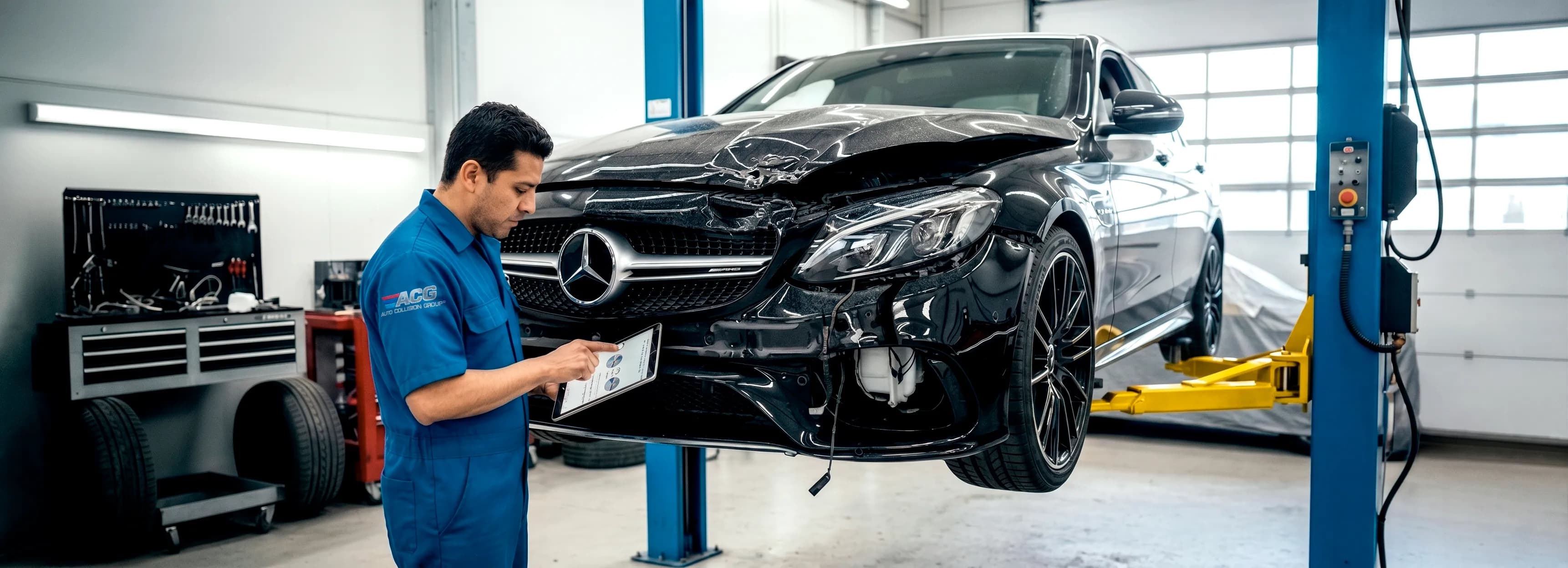 Certified technician performing collision repair at Auto Collision Group Rancho Cucamonga