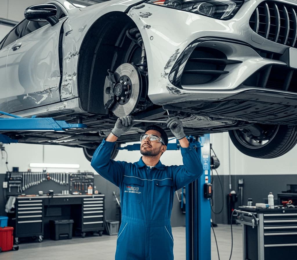 Vehicle undergoing collision repair at Auto Collision Group